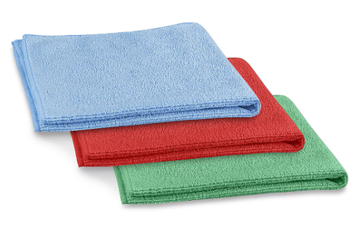 New blue, red and green microfiber cloths for gentle acrylic patio window cleaning