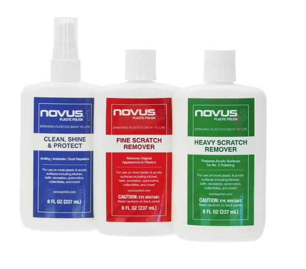 NOVUS number 1 Clean Shine and Protect, number 2 Fine Scratch Remover, and number 3 Heavy Scratch Remover